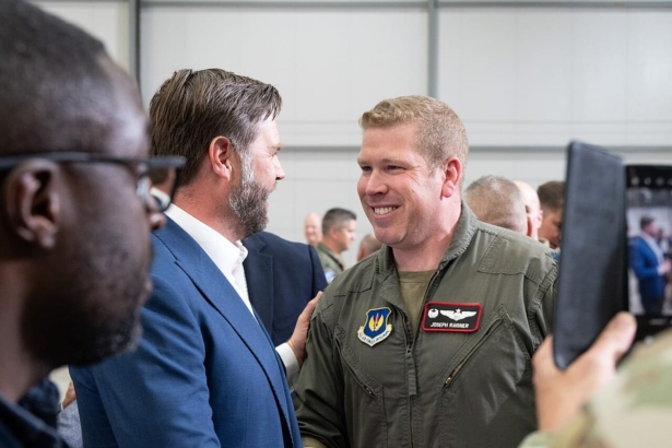 Vice President JD Vance speaking with airmen at RAF Fairford in England