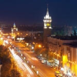 Night view of a main avenue in Zaporizhzhia